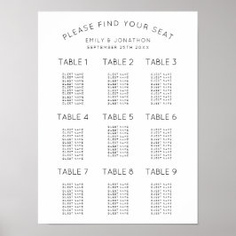 Enkel svart-vit sittplan för bröllop poster