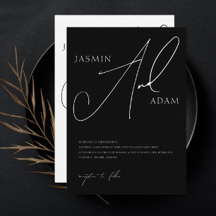 Enkel Svart Vit Skript Typografi Bröllop Inbjudningar