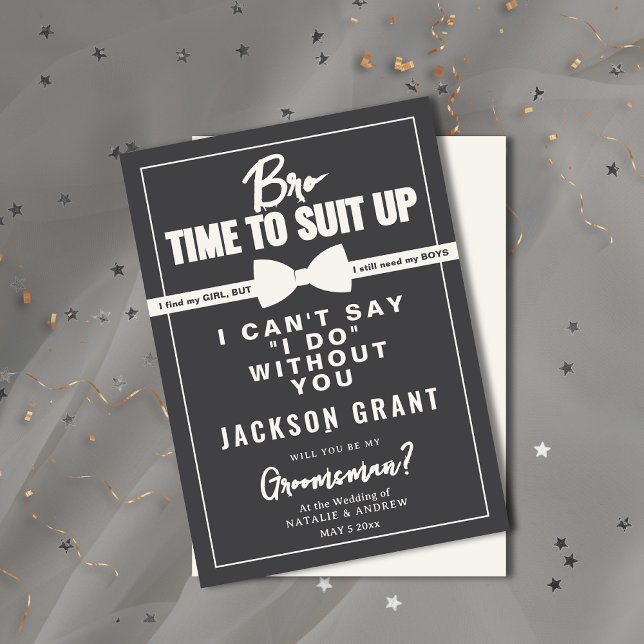 Enkel svart & vit Smoking kostym för best man Inbjudningar (Simple Black & White Tuxedo Suit Up Groomsman Invitation)