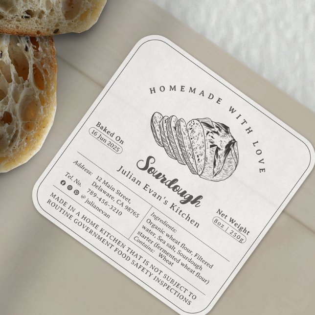 Enkel svart & vit surdeg för husmanskost etikett (Simple Black & White Sourdough Cottage Law Label)