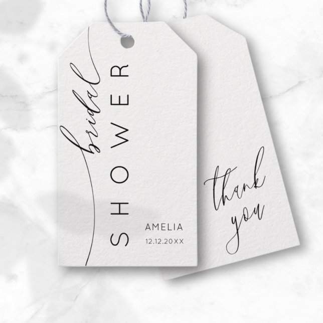 Enkel svart-vit tack Bröllopsdusch Presentetikett (Skapare uppladdad)
