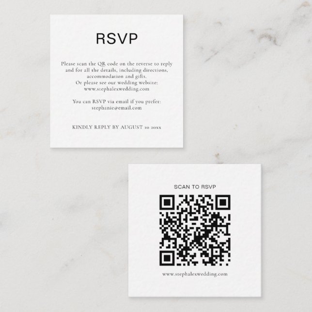 Enkel svart-vit text QR-kod RSVP Tilläggskort (Fram/baksida)