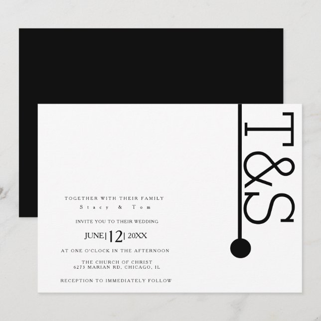 Enkel svart vit typografi linje fet bröllop inbjudningar (Fram/baksida)