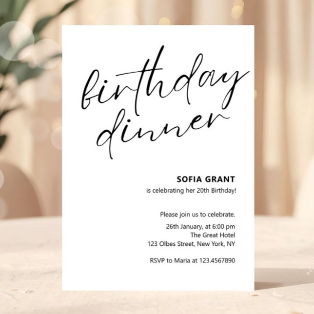 Enkel svart-vit unisex födelsedagsmiddag inbjudningar (birthday dinner invitations, adult birthday dinner invites, any age, womens or mens birthday dinner,)