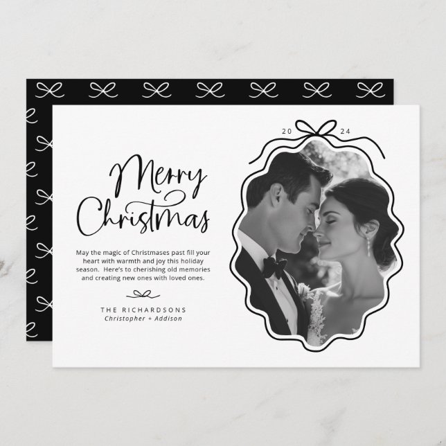 Enkel svart-vit vågig retro-fotografi julkort (Fram/baksida)