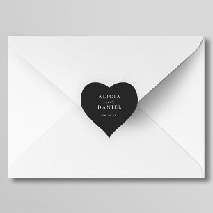 Enkel svartbröllopsförmån för minimalistisk elegan hjärtformat klistermärke