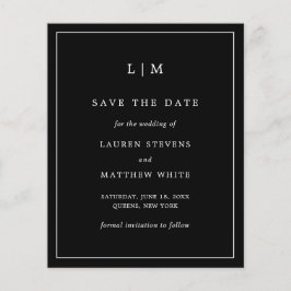 Enkel svartmonogrambudget Bröllop spara datum