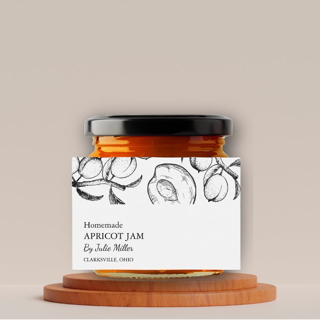 Enkel svartvit Apricot Sylt-etikett Mat Etiketter (Skapare uppladdad)