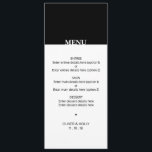 Enkel svartvit bröllop-meny meny<br><div class="desc">Enkel svart och vit bröllop-meny Kan anpassas helt efter kostym. © Gorjo Designs via Zazzle. // Tittar för matchande artiklar? Andra stationära datorer från uppsättningen: https://www.zazzle.com/collections/black_and_white_striped_wedding-119550615860932414 // Behöver du hjälp med att anpassa din design? Har andra idéer? Kontakta mig gärna på: zoe@gorjodesigns.com</div>
