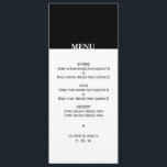 Enkel svartvit bröllop-meny meny<br><div class="desc">Enkel svart och vit bröllop-meny Kan anpassas helt efter kostym. © Gorjo Designs via Zazzle. // Tittar för matchande artiklar? Andra stationära datorer från uppsättningen: https://www.zazzle.com/collections/black_and_white_striped_wedding-119550615860932414 // Behöver du hjälp med att anpassa din design? Har andra idéer? Kontakta mig gärna på: zoe@gorjodesigns.com</div>