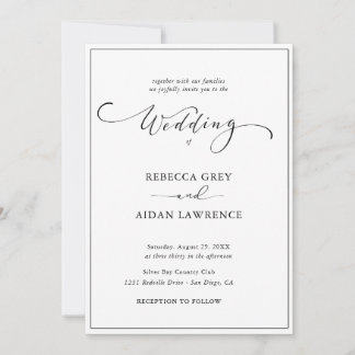 Enkel Svartvit Bröllopsinbjudan Med Fotos Inbjudningar