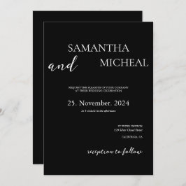 Enkel svartvit Elegant, minimalistisk Bröllop Inbjudningar