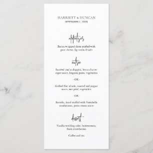 Enkel svartvit Elegant, minimalistisk Bröllop Meny
