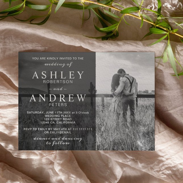 Enkel svartvit elegant, modern foto bröllop inbjudningar (Skapare uppladdad)