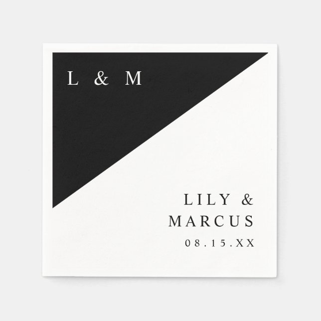 Enkel svartvit Elegant, Monogram Bröllop Pappersservett (Framsidan)