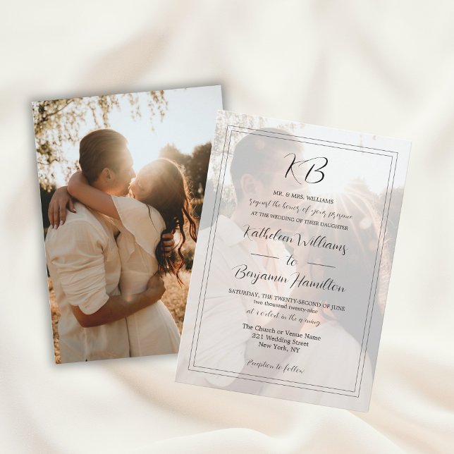 Enkel svartvit formeltext 2 foto Bröllop Inbjudningar (Simple Black White Formal Wording 2 Photo Wedding Invitation
)