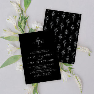 Enkel svartvit inbjudan med Blommigt design