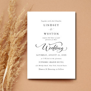 Enkel svartvit klassiskt skript Bröllop Inbjudningar