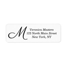 Enkel svartvit kursiv Monogram Returadress Etikett
