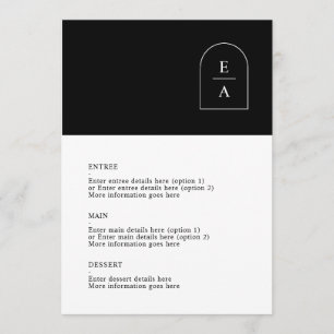 Enkel svartvit minimal Arch Monogram Bröllop Meny