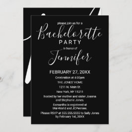 Enkel svartvit, minimalt typografi Bachelorette Inbjudningar