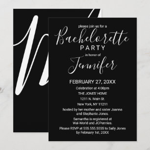 Enkel svartvit, minimalt typografi Bachelorette Inbjudningar