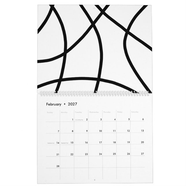 Enkel svartvit modern, minimalistisk Abstrakt Kalender (Feb 2027)