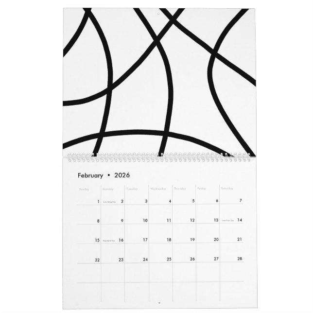 Enkel svartvit modern, minimalistisk Abstrakt Kalender (Feb 2026)