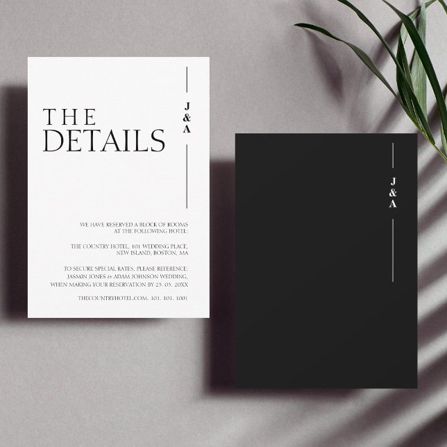 Enkel svartvit Monogram Bröllop-information Tilläggskort (Skapare uppladdad)