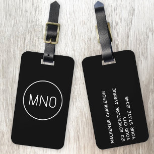 Enkel svartvit Monogram Initialer-minimalistisk sv Bagagebricka