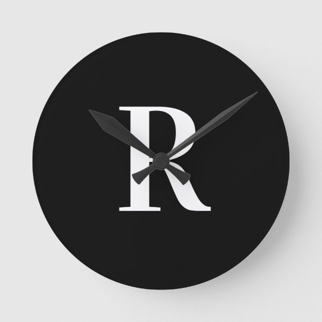 Enkel svartvit Monogram Rund Klocka (Framsida)