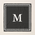 Enkel svartvit monogrammall sjal<br><div class="desc">En svart scarf har ett vitt monogram i mitten. Du kan ändra brev för att visa rätt inledande. Två vita fyrkanter utgör halsdukens gräns.</div>