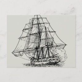 Enkel Svartvit Nautical Boat Pirat Frakt Vykort