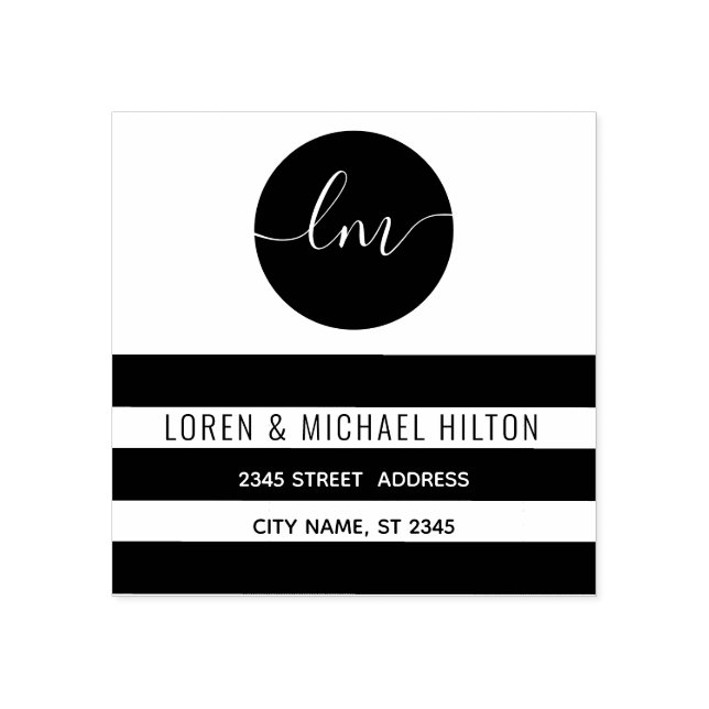 Enkel svartvit rand-typografi i monogram stämpel (Tryck)