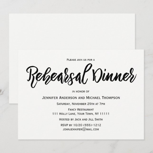 Enkel svartvit repetition middag inbjudningar (Fram/baksida)
