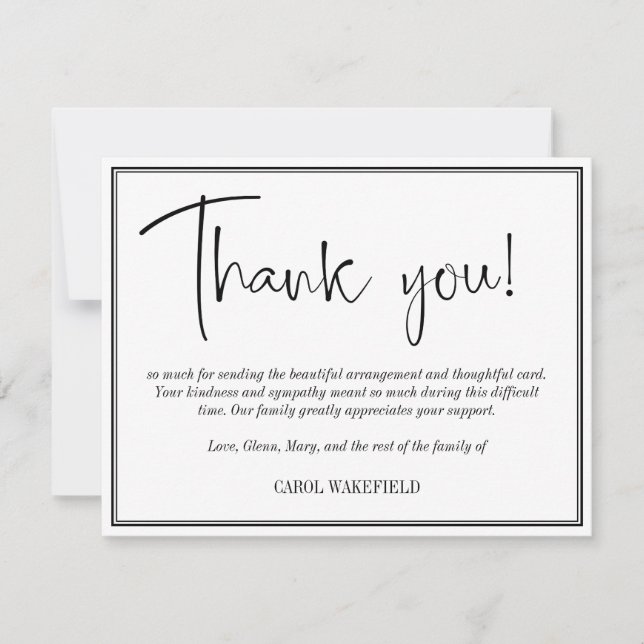 Enkel svartvit sympati, Tack Kort (Framsida)