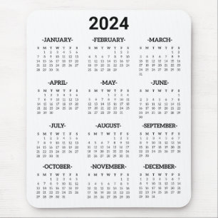 Enkel svartvitt 2024 års snabbkalender musmatta