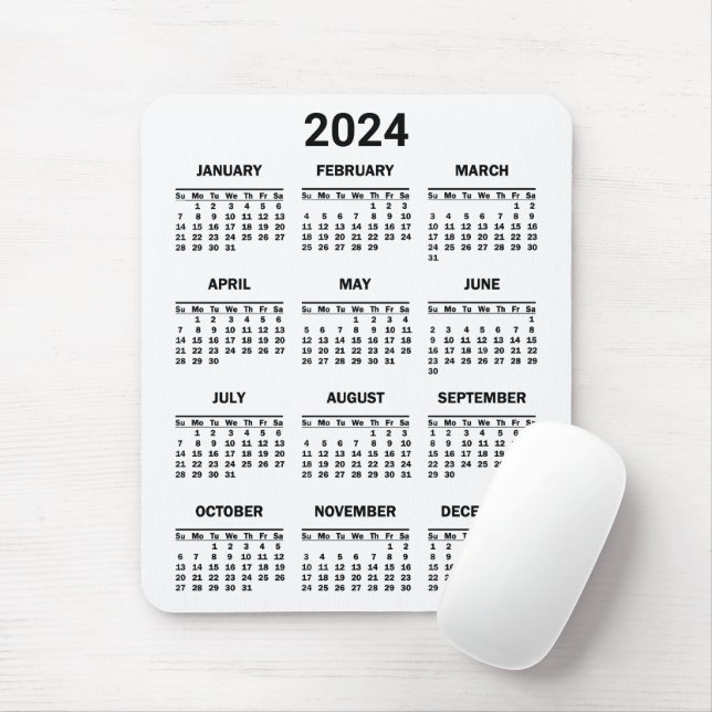 Enkel svartvitt 2024 års snabbkalender musmatta (Med mus)
