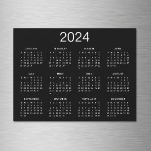 Enkel svartvitt 2024-kalendermagnet