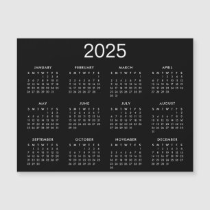 Enkel svartvitt 2025-kalendermagnet
