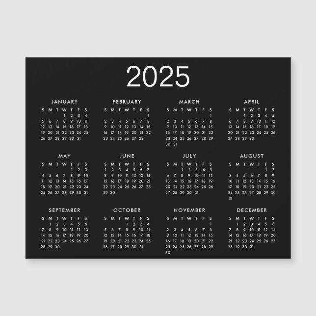 Enkel svartvitt 2025-kalendermagnet (Framsida)