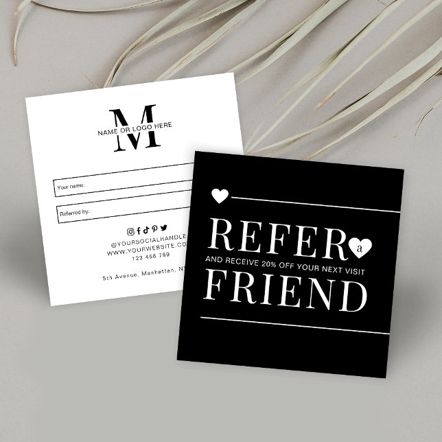 Enkel svartvitt ger dig en vän-makeup-artist rabattkort (Add your business name or logo and make these client referral discount cards your own)