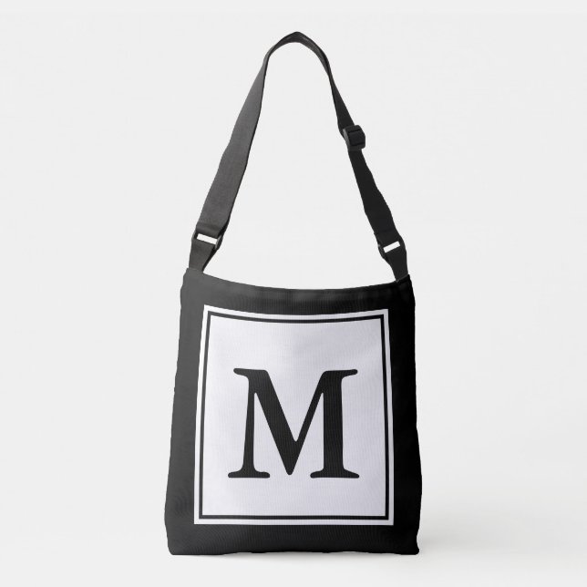 Enkel svartvitt med Monogram-mall Axelväska (Framsida)