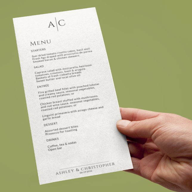 Enkel svartvitt-monogramsbröllopsmottagning meny (Skapare uppladdad)