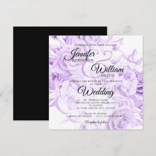 Enkel svartvitt och Lila Elegant Blommigt Bröllop