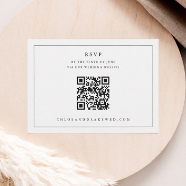 Enkel svartvitt QR-kod Bröllop OSA Kort (Simple QR code Wedding RSVP Enclosure Card.)