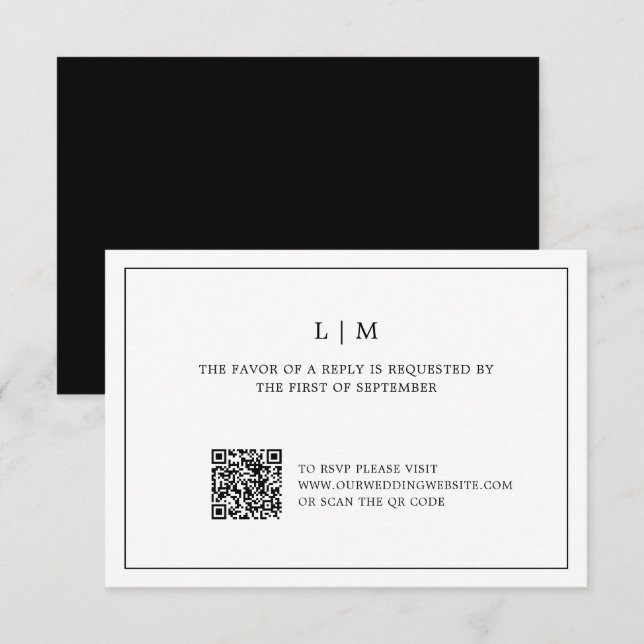 Enkel svartvitt QR-kod Elegant bröllop OSA Kort (Fram/baksida)