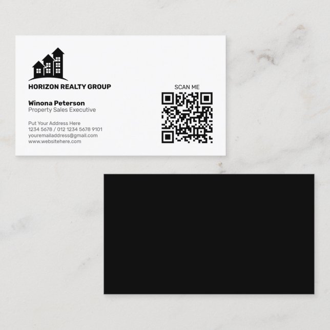 Enkel svartvitt QR-kod, Gods, sida vid sida Visitkort (Fram/baksida)