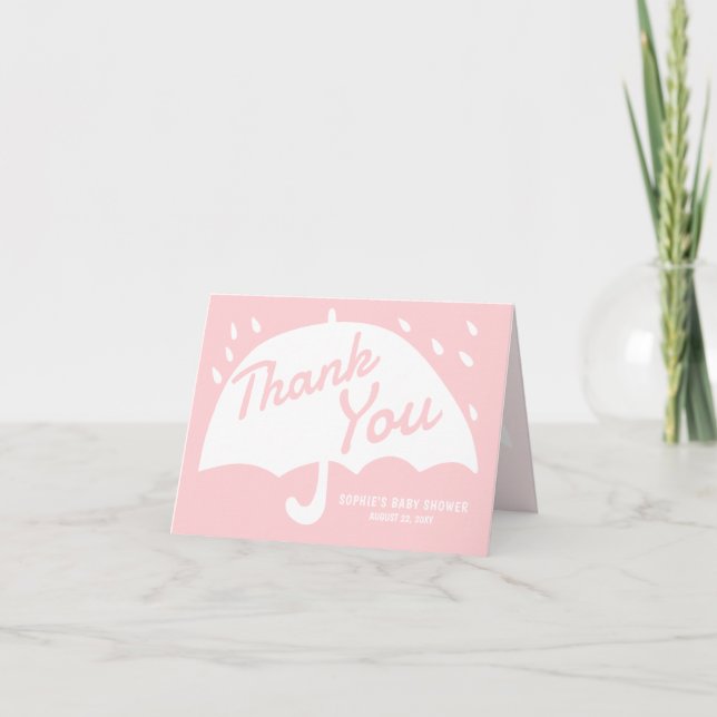Enkel Tack för Rosa Paraplla Rain Baby Shower (Framsida)