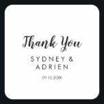 Enkel Tack-tjänst för calligrafi i Bröllop Fyrkantigt Klistermärke<br><div class="desc">Denna enkla kalligrafi,  bröllop,  tack för att du förespråkar ett klistermärke är perfekt för ett elegant bröllop. Den klassiska designen kännetecknas av rustik svart och vit typografi med ett modernt minimalistiskt märke.</div>